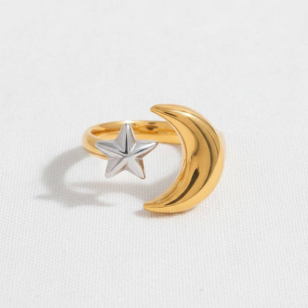 Mixed Star and Moon Ring