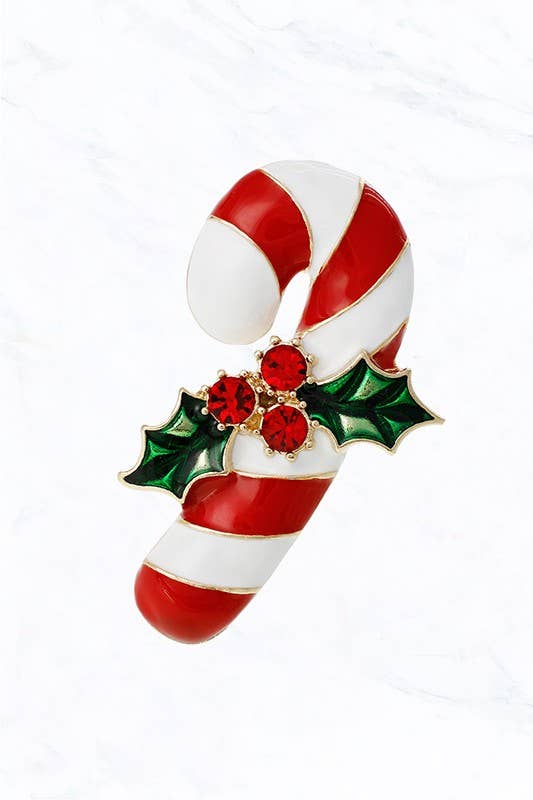 Candy Cane Holly Brooch
