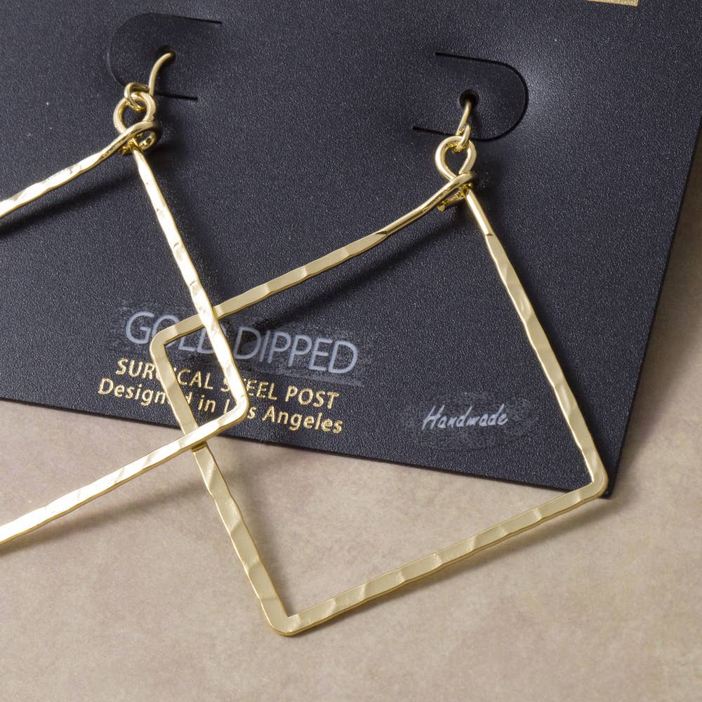 Gold Dipped Open Square Drop Earrings