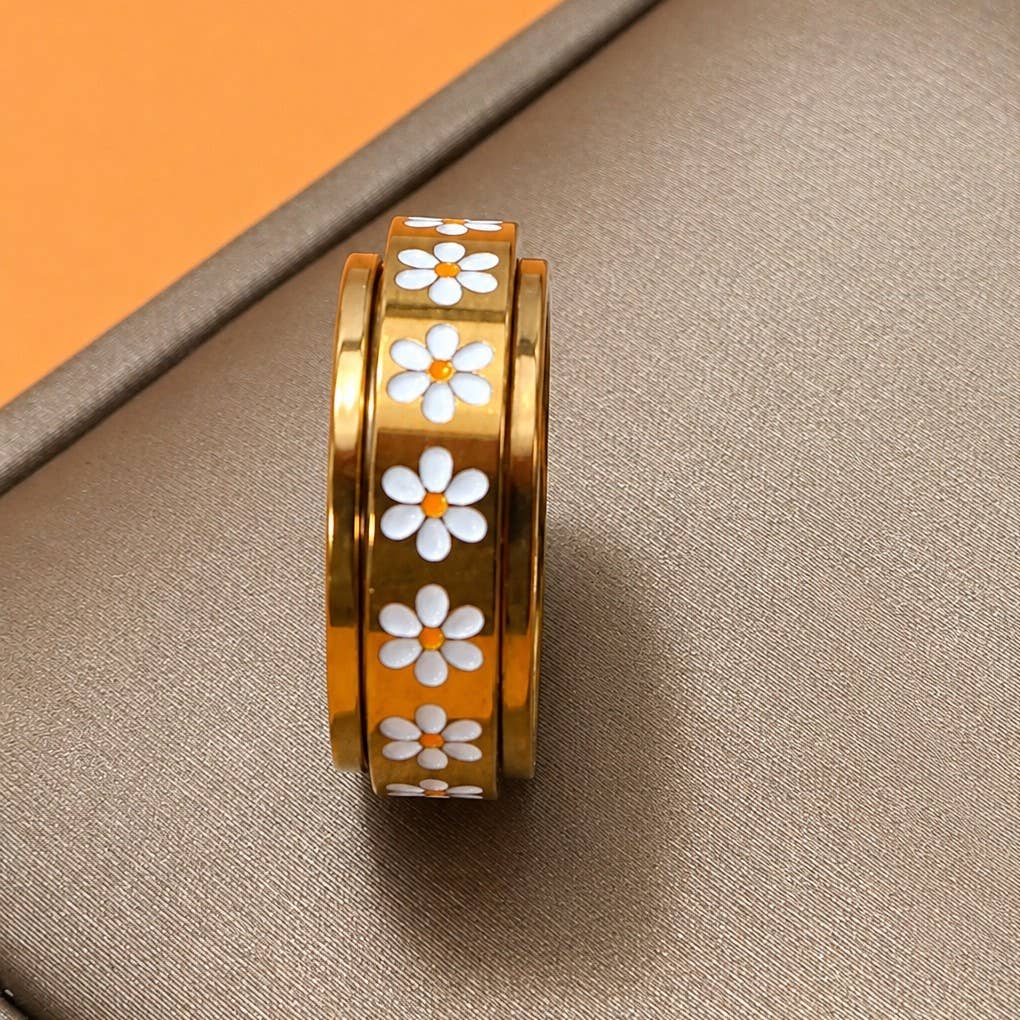 18K Stainless Steel Daisy Spinner Ring