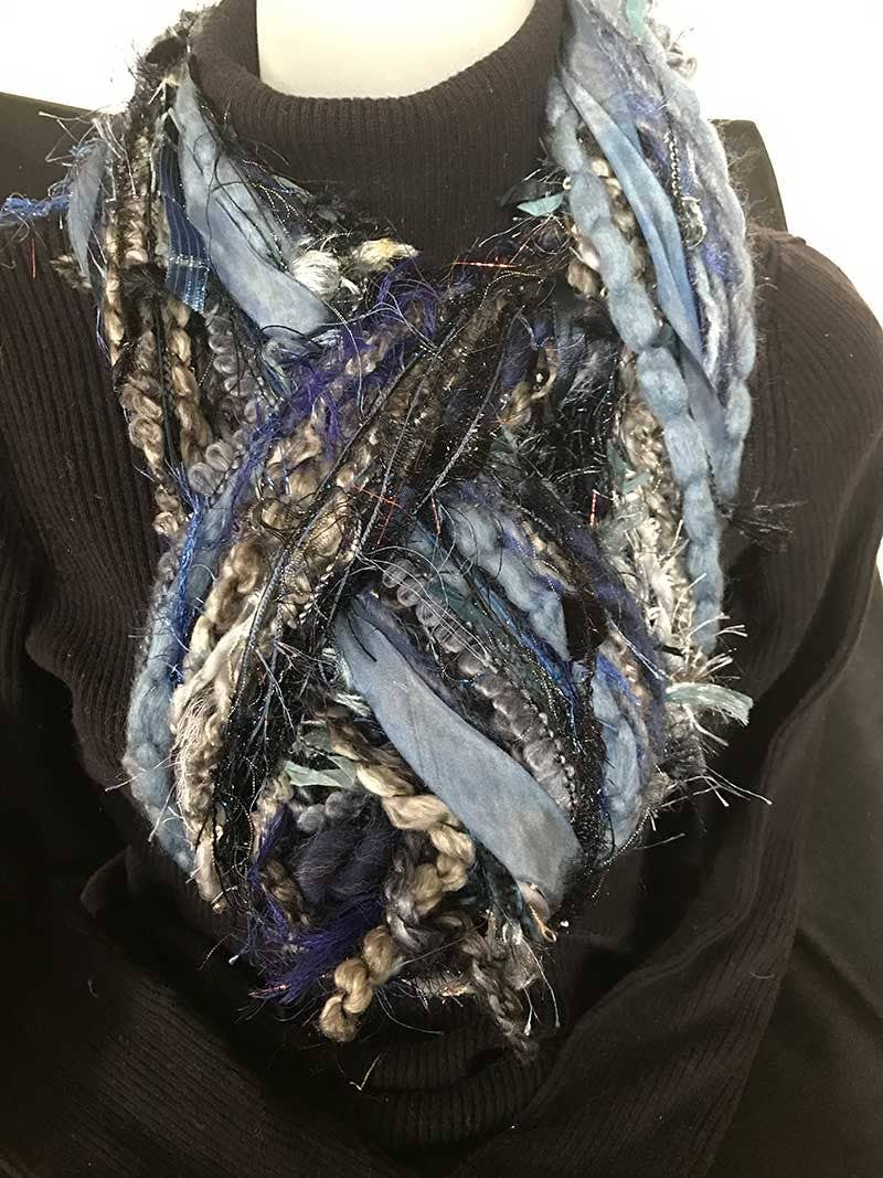 Handmade Denim Blue Beaded Scarf