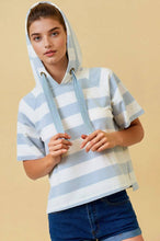 Wide Striped Hoodie Top in Blue (REG)