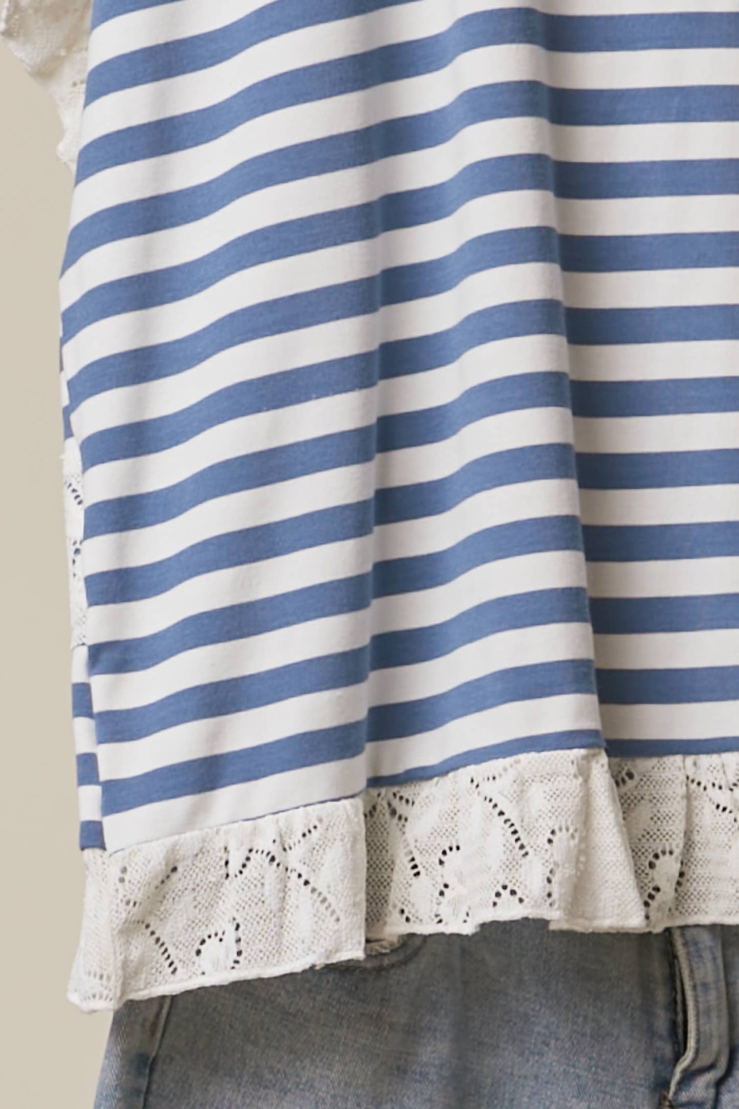 Lace Trim Striped Top in Blue (REG)