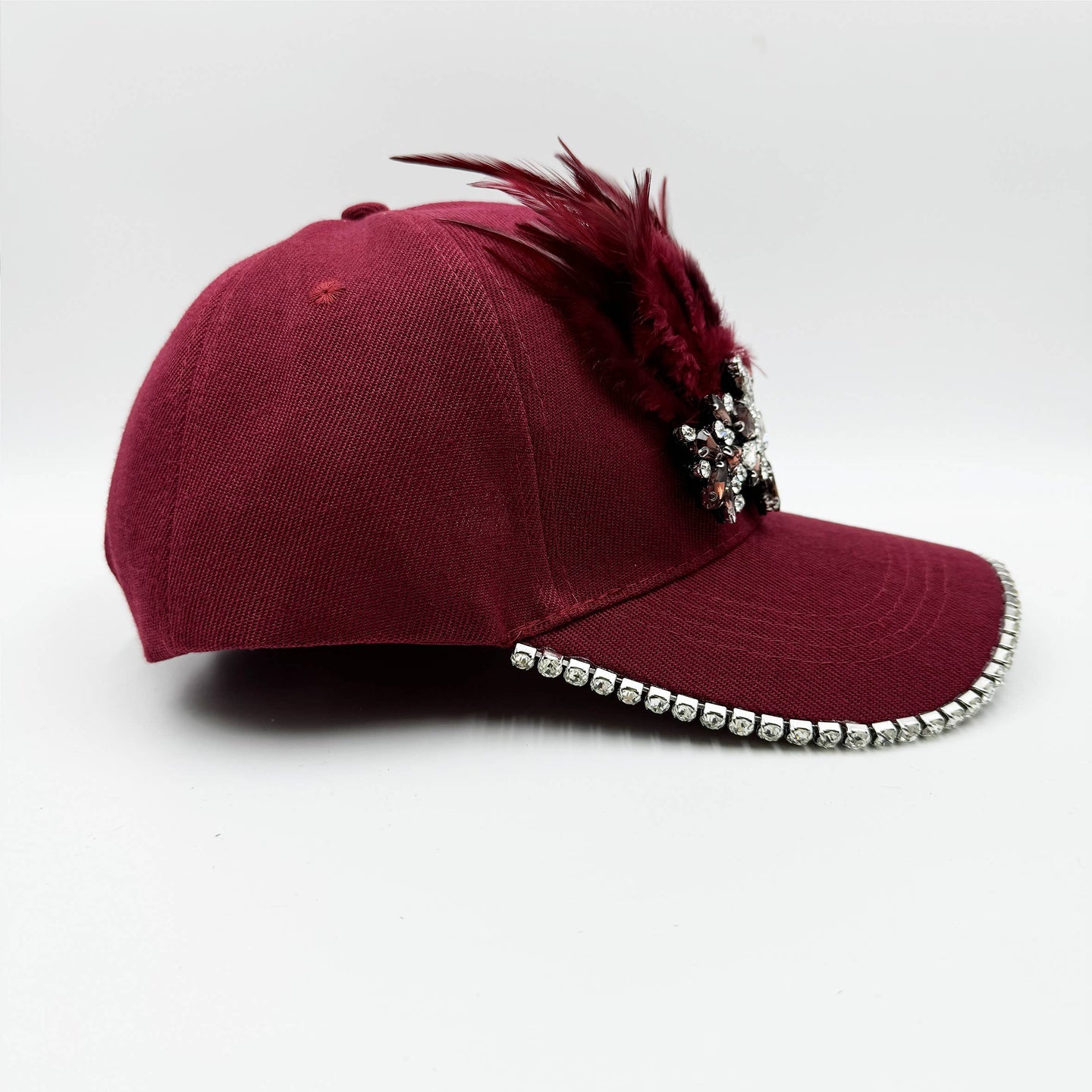 Feather Rhinestone Baseball Cap