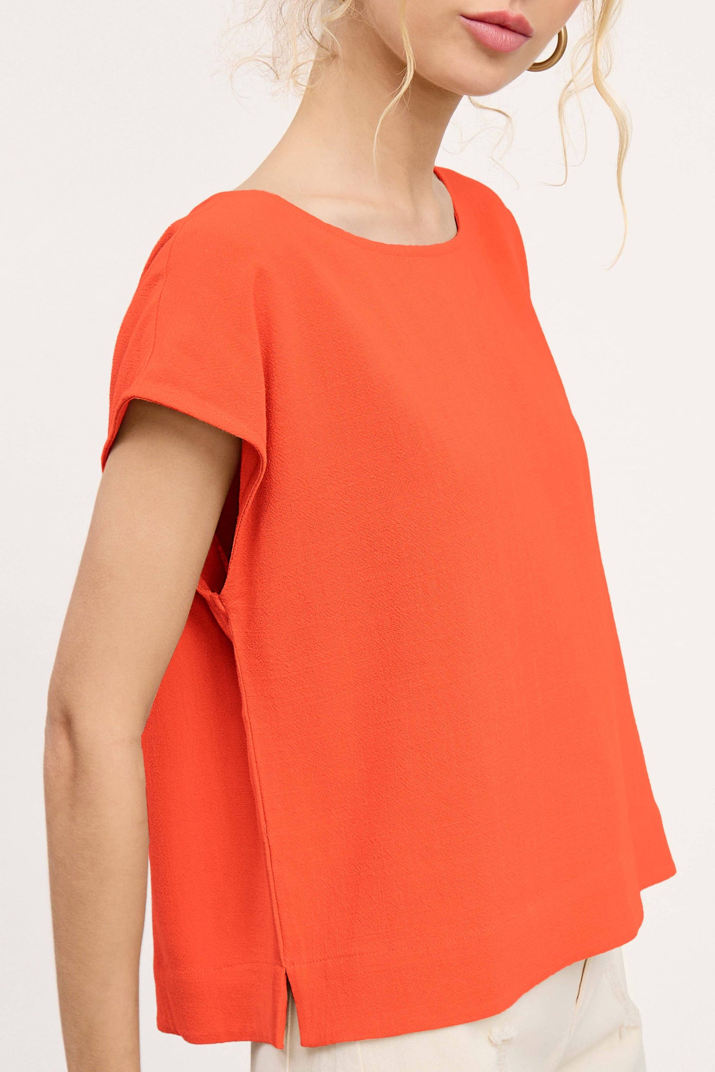 Cap Sleeve Linen Top in Tangerine (REG)