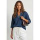 Navy Contrast Stitch Popover Top (REG)