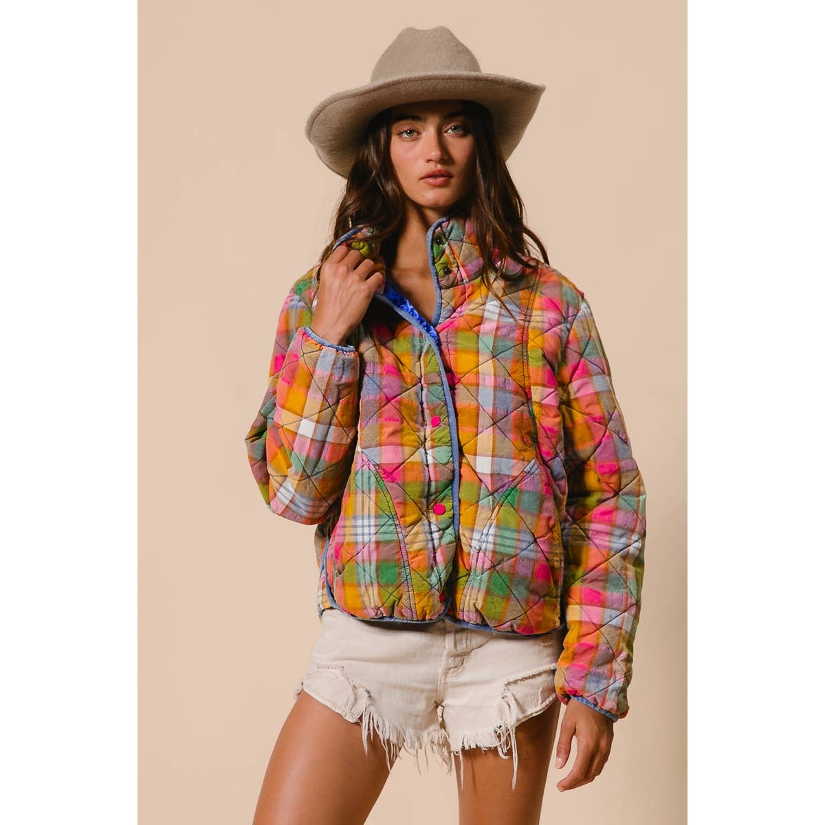 Vibrant Plaid Quilted Jacket (REG)