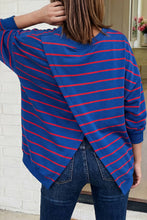 Overlap Back Striped Top in Blue (REG)