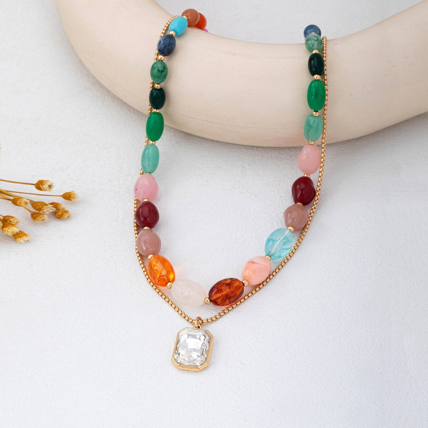 Multi Stone & Crystal Layer Necklace