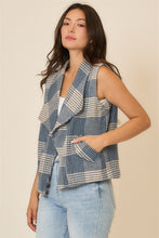 Open Front Plaid Vest in Denim Blue (REG)
