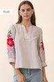 Floral Sleeve Striped Top in Taupe (PLUS)