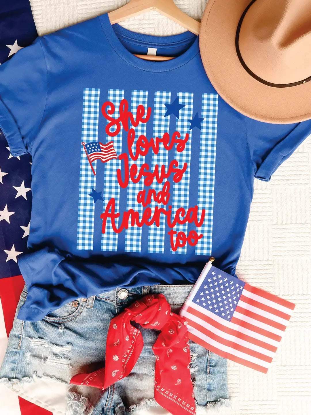 Gingham USA She Loves Jesus Tee (REG/PLUS)