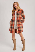 Flannel Plaid Longline Shacket in Rust (REG)
