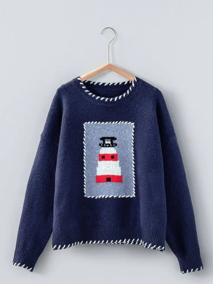 Whipstitch Lighthouse Sweater in Navy (REG)