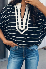 Striped Stand Collar Top in Blue (REG)