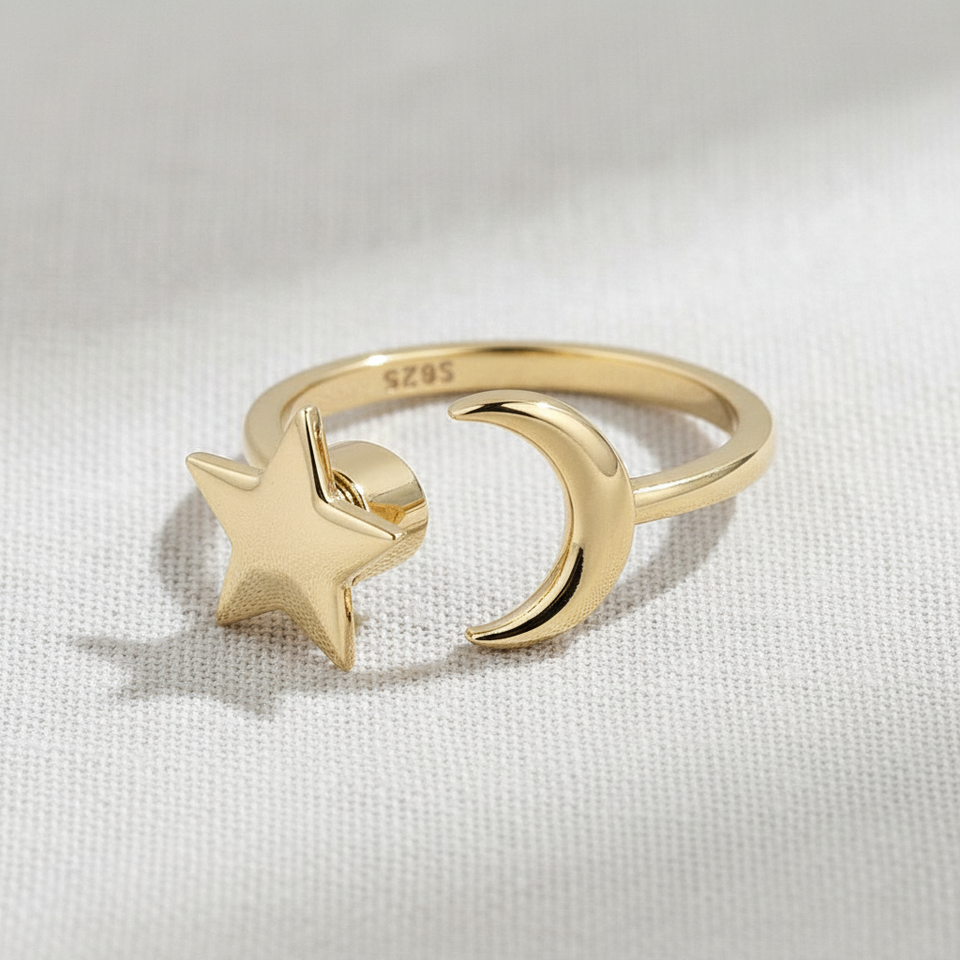 Gold Star and Moon Ring