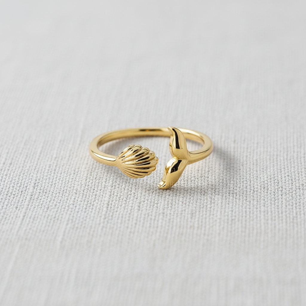 18k Whale Tail Adjustable Ring