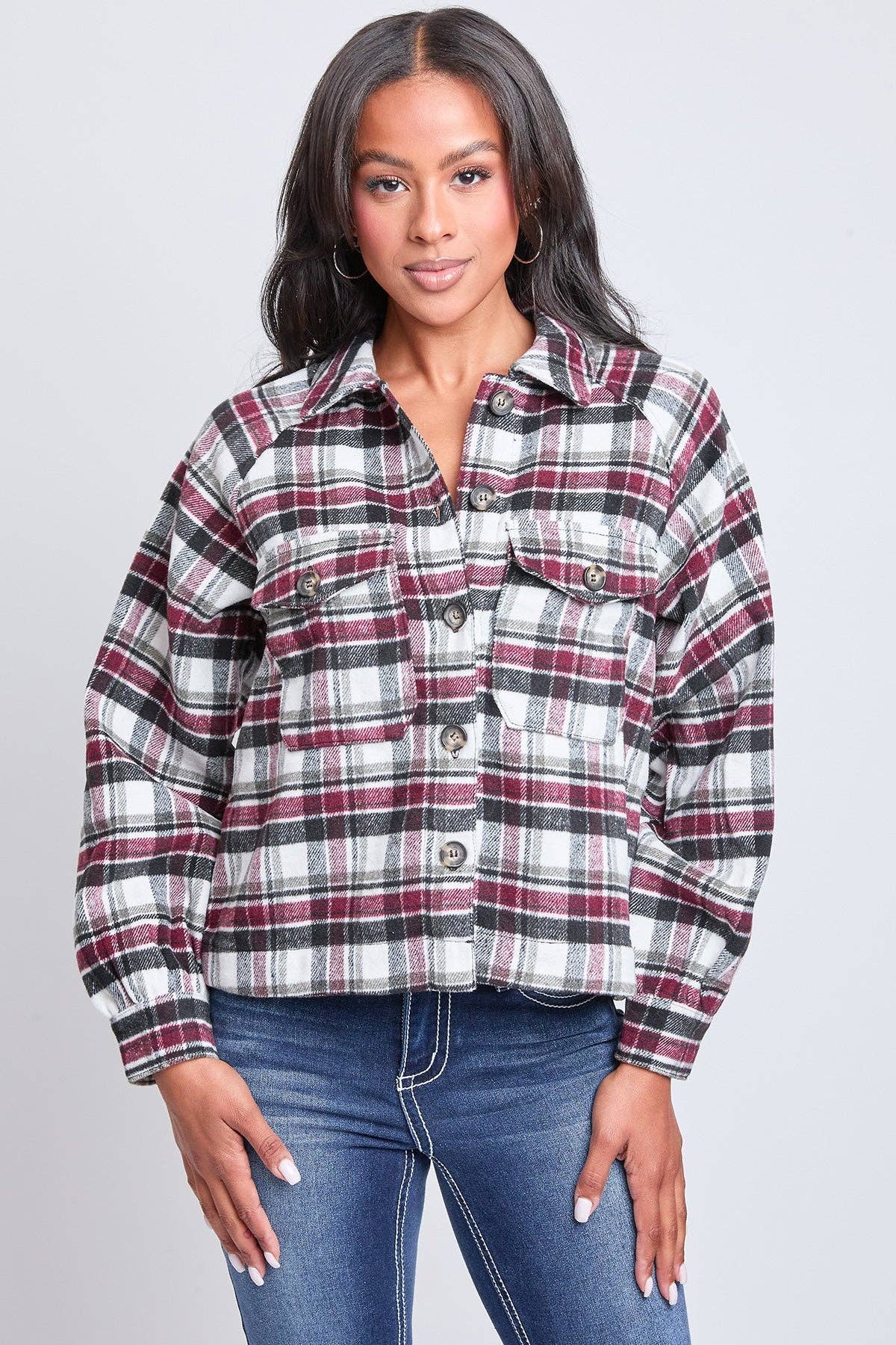 Cropped Boxy Plaid Shacket (REG)