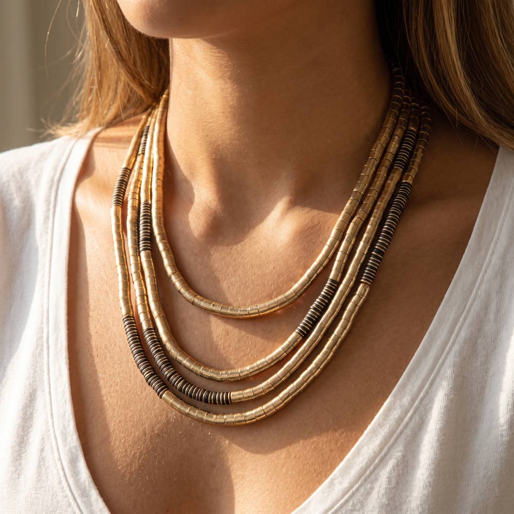 Tube Bead Layered Statement Necklace
