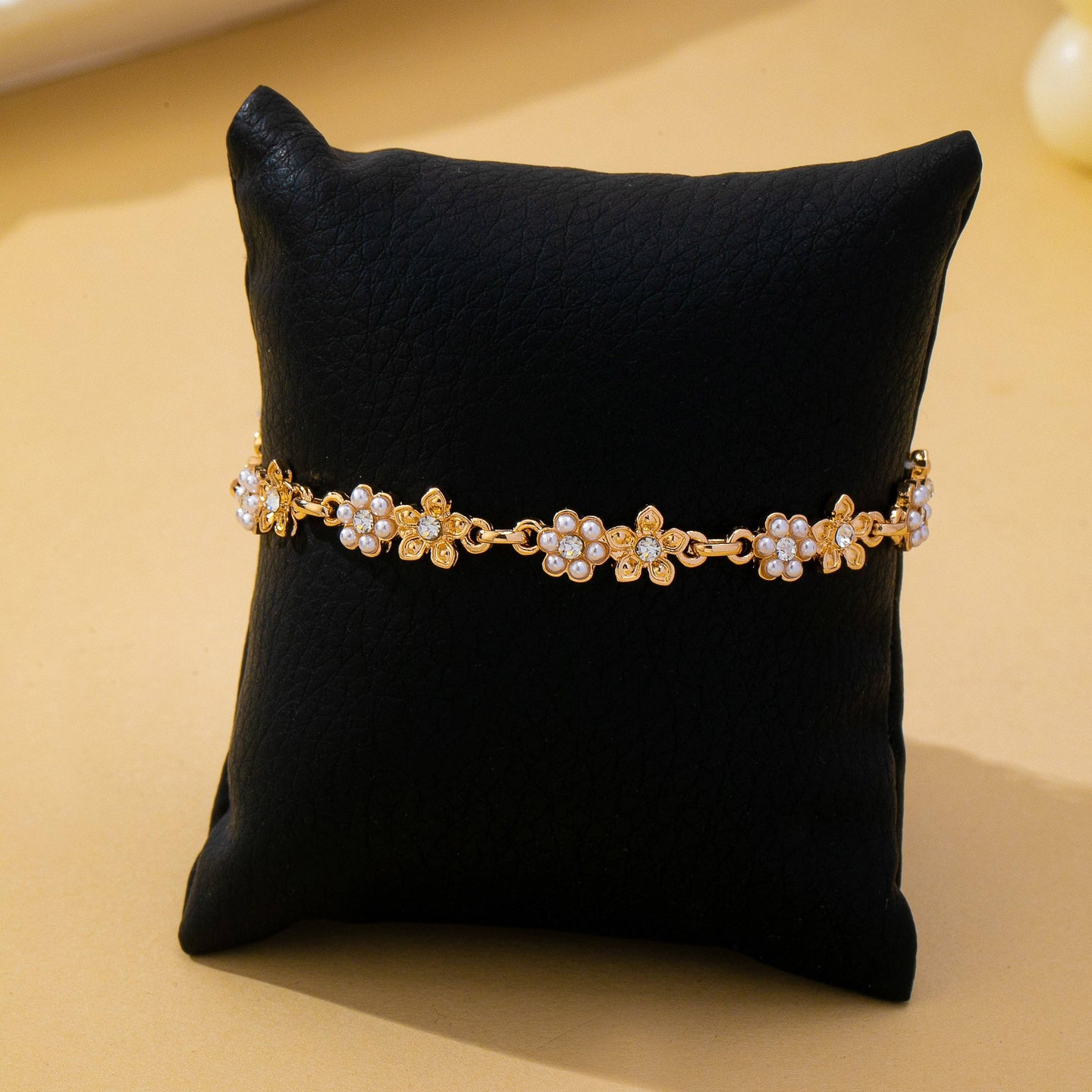 Pearl and Rhinestone Flower Bracelet
