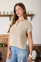 Sheer Knit Split Neck Top in Natural (REG)