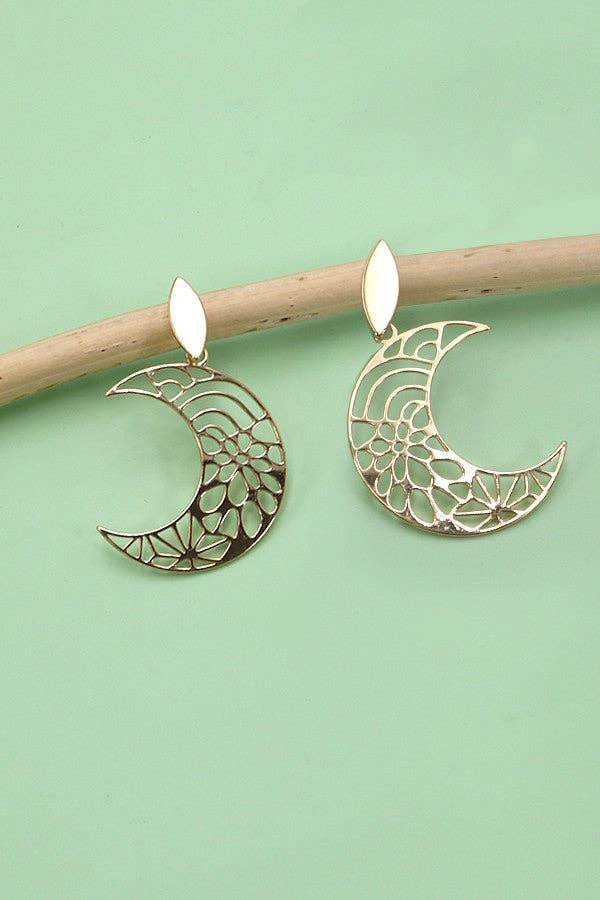 Filigree Cutout Moon Earrings