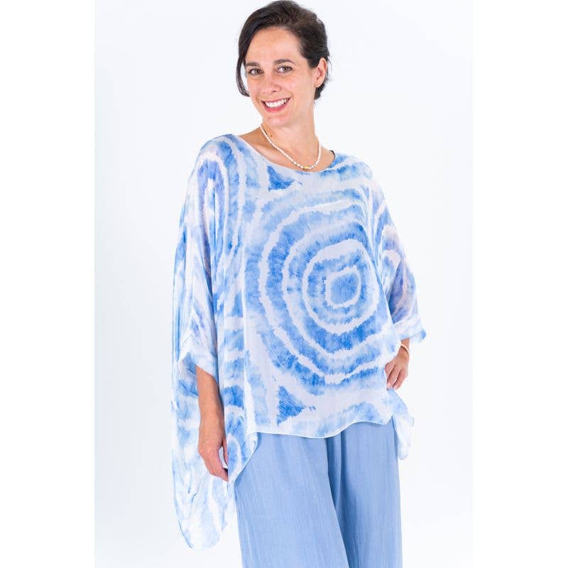 Tie-Dye Chiffon Poncho Top in Blue (REG)