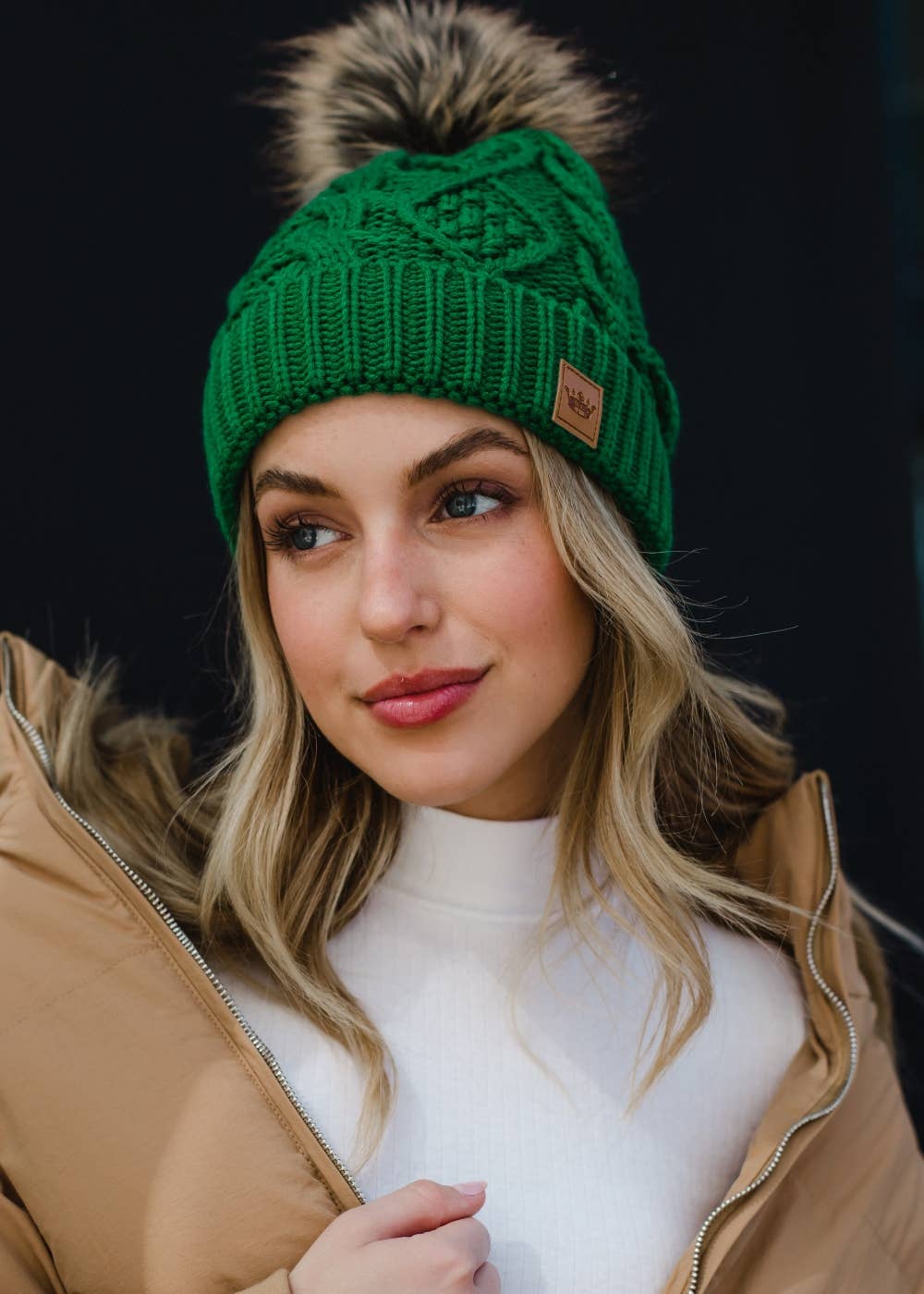Green Cable Pom Hat