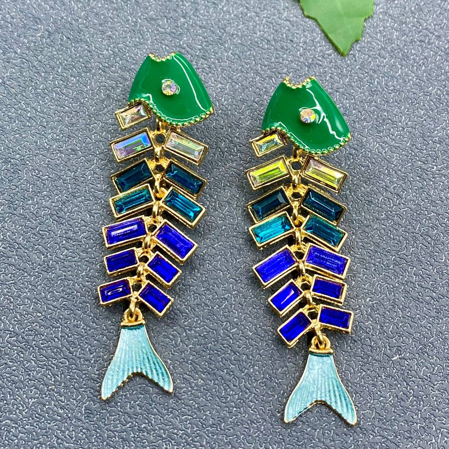 Green and Blue Fishbone Earrings