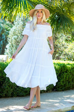 Off Shoulder Tiered Midi Dress in Ivory (REG)