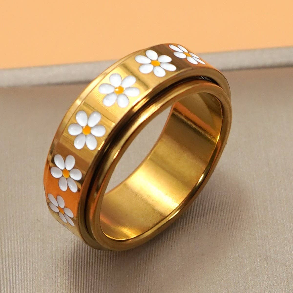 18K Stainless Steel Daisy Spinner Ring