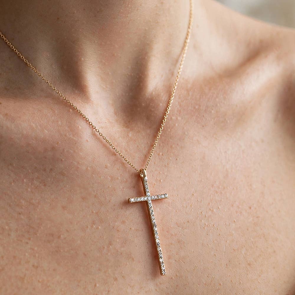 Tall Crystal Cross Necklace