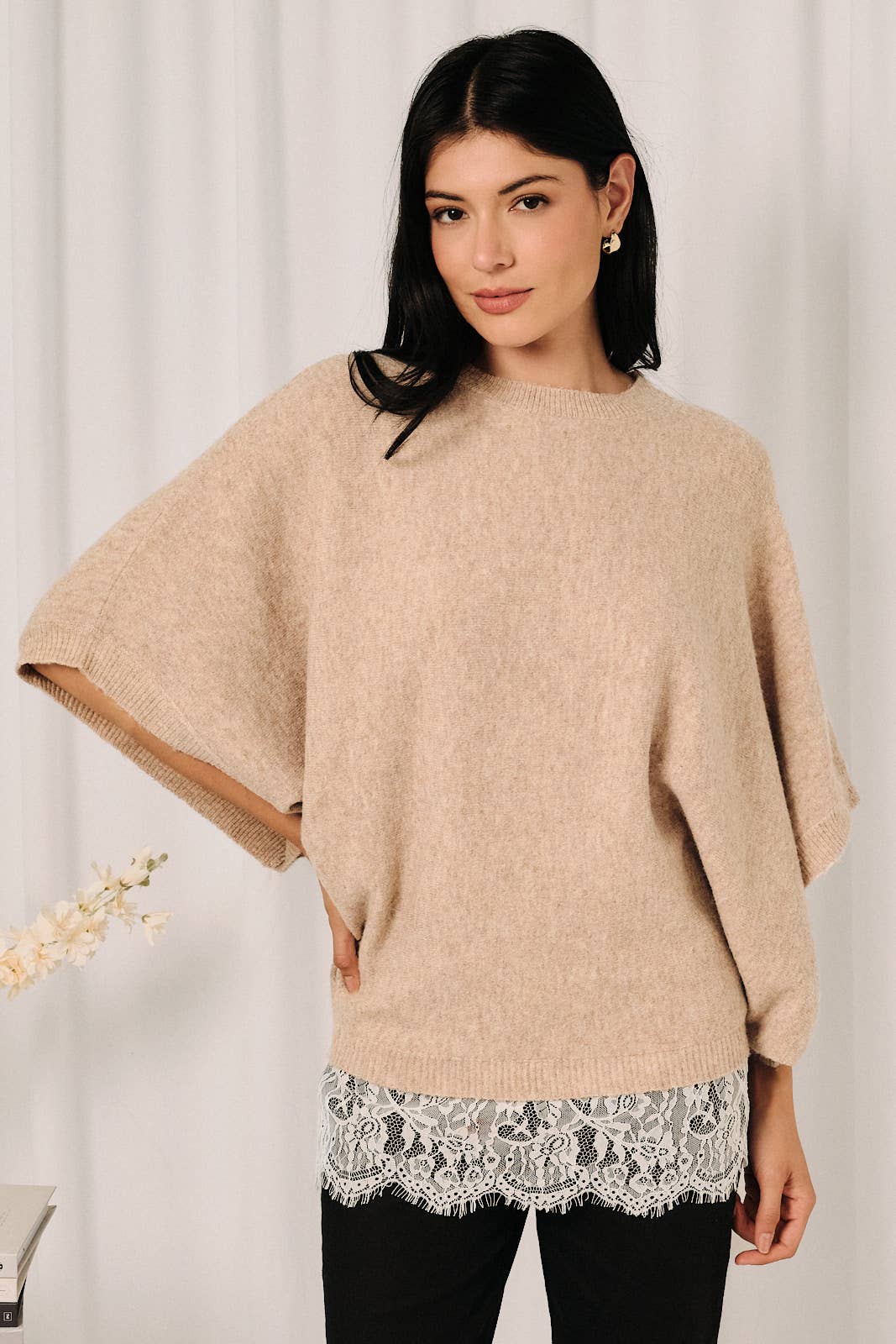 Ecru Lace Trim Dolman Sweater (REG)