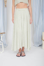 High Waisted Striped Midi Skirt in Lt Olive (REG)