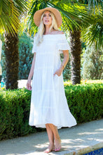 Off Shoulder Tiered Midi Dress in Ivory (REG)