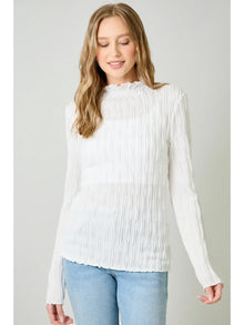 Textured Mock Neck Top in Off White (REG)