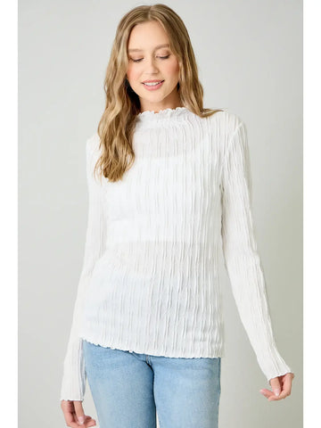 Textured Mock Neck Top in Off White (REG)
