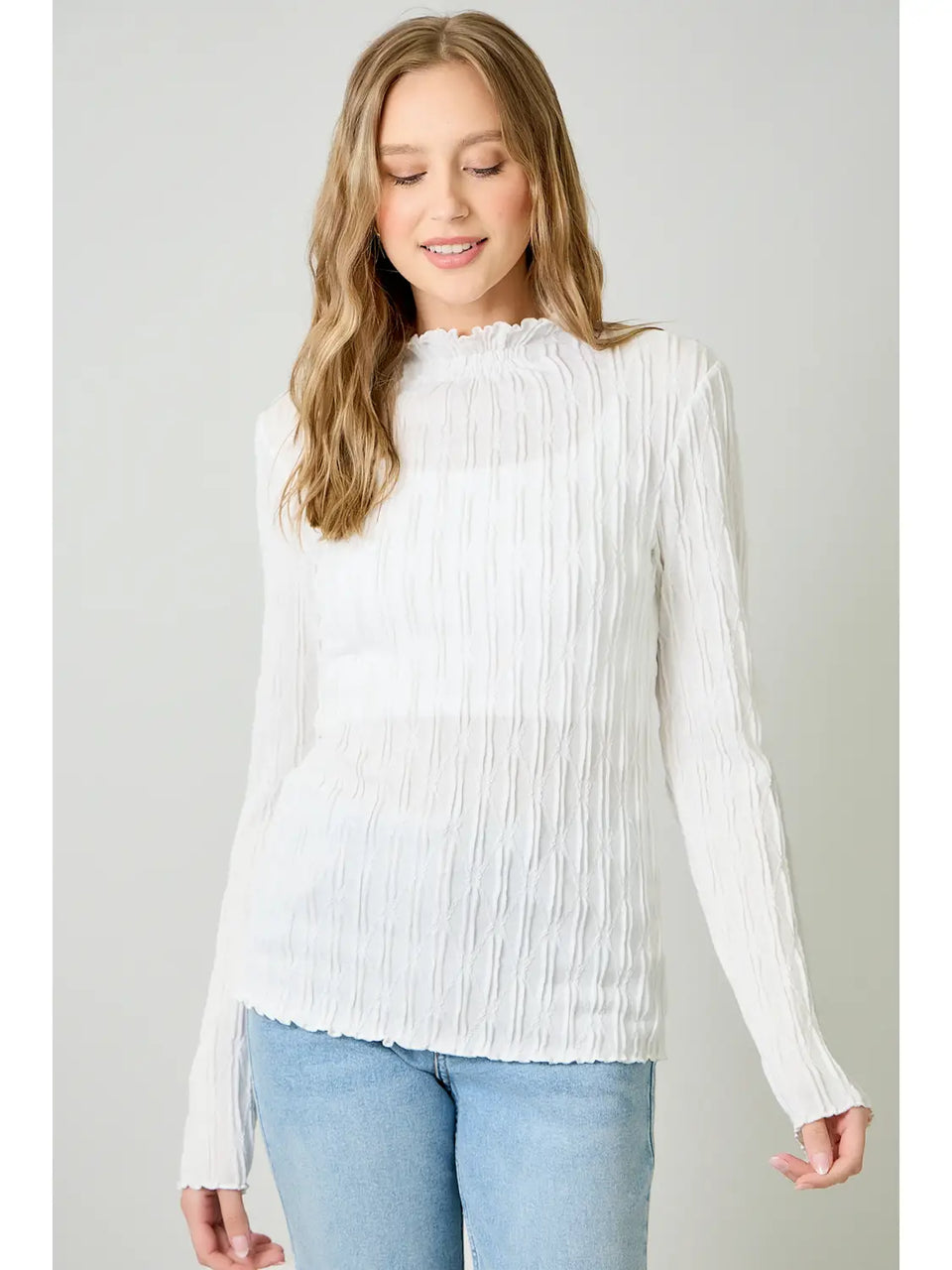 Textured Mock Neck Top in Off White (REG)