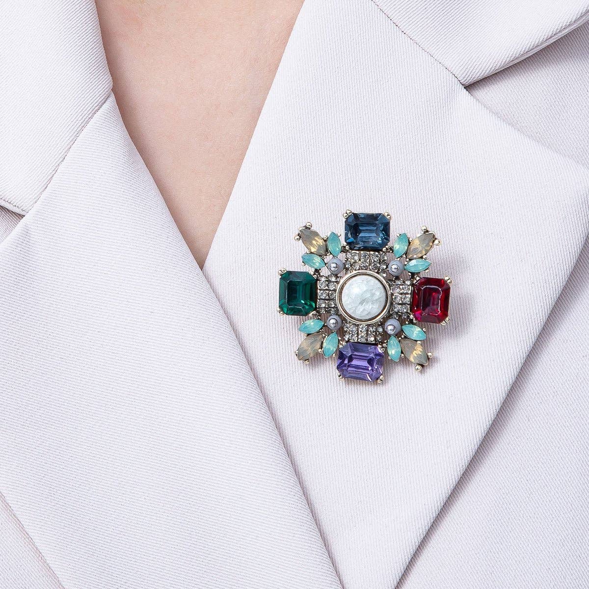Antique Multi Color Crystal Brooch