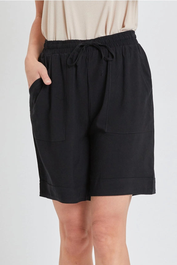 Missy Double Cuff Drawstring Shorts in Black (REG)