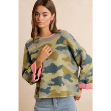 Camo Contrast Roll Sleeve Sweater (REG)