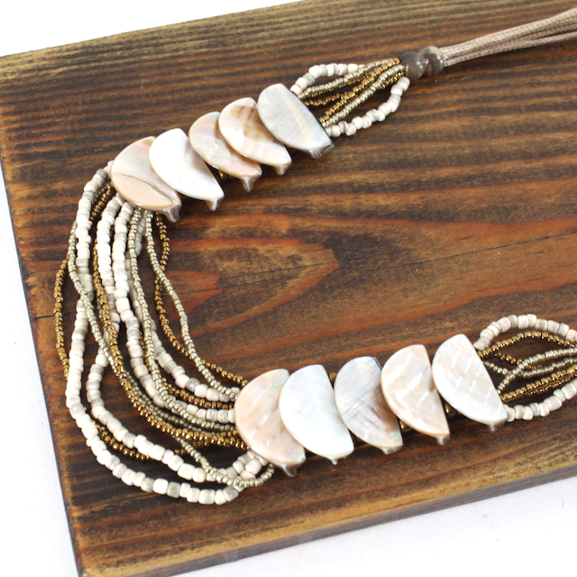 Half-Moon Shell Beaded String Necklace