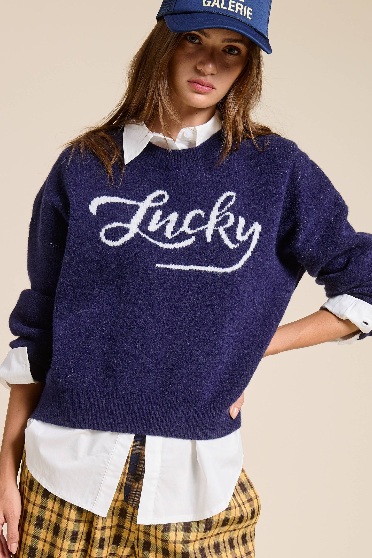 Lucky Graphic Sweater in Navy (REG)