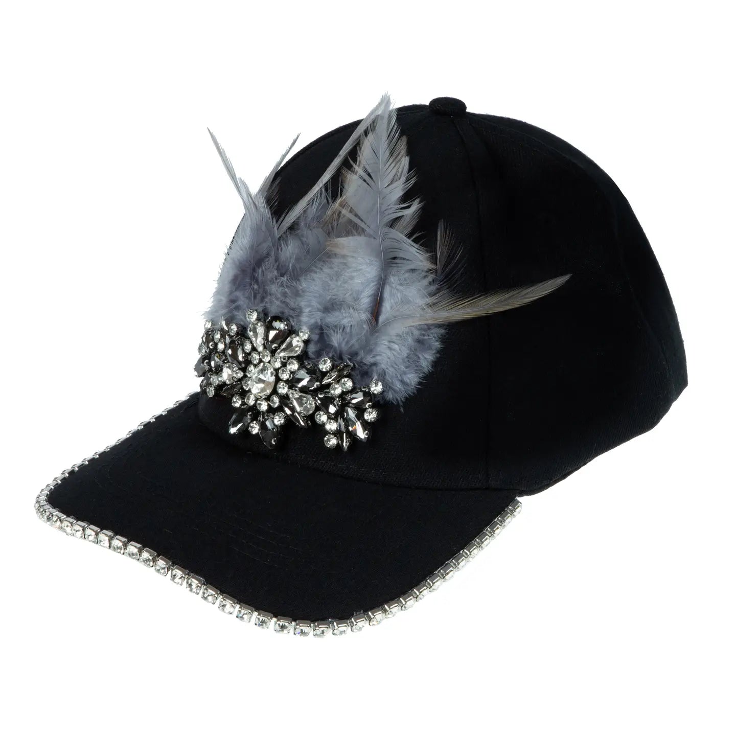 Feather Rhinestone Baseball Cap