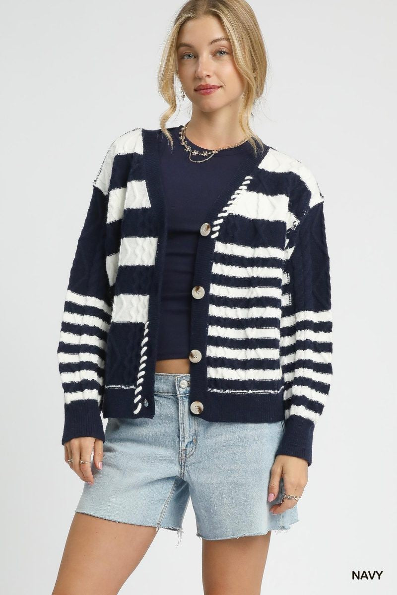 Irregular Stripe Cardigan in Navy (REG)