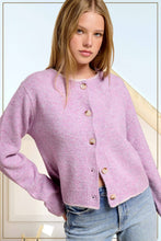 Marble Button Fuzzy Cardigan in Mulberry (REG)