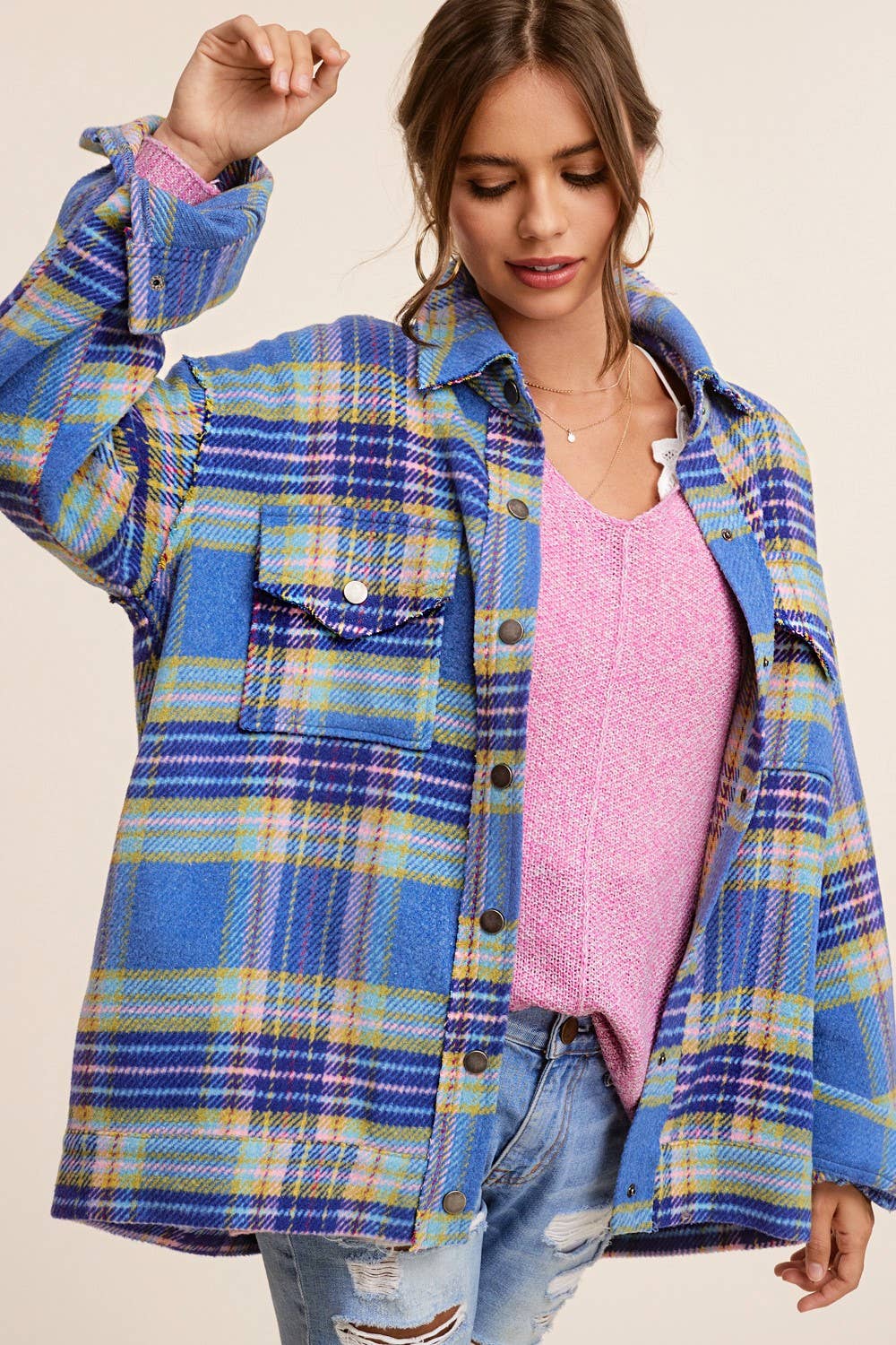 Sky Plaid Shacket (REG)