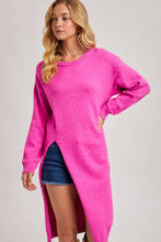 High Slit Longline Sweater in Hot Pink (REG)
