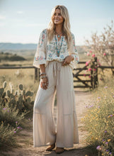 Tiered Linen Palazzo Pants in Natural (REG)