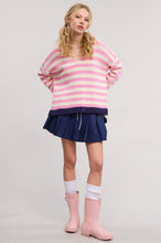 Mimosa Striped V-Neck Sweater in Pink (REG)